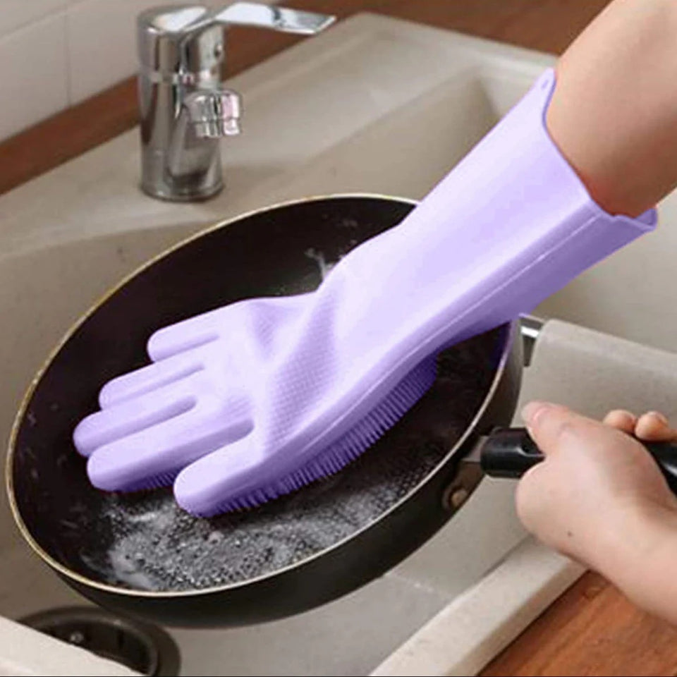 Silicone Magic Gloves for Dishwashing – All-in-One Scrubber & Cleaning Gloves”